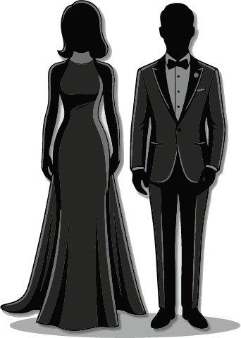 Siluetas de vestido de gala y traje formal